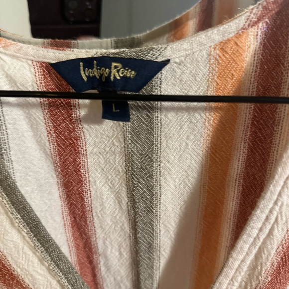 Size L Indigo Rein Orange and Cream Striped Midi Dress - Picture 3 of 4